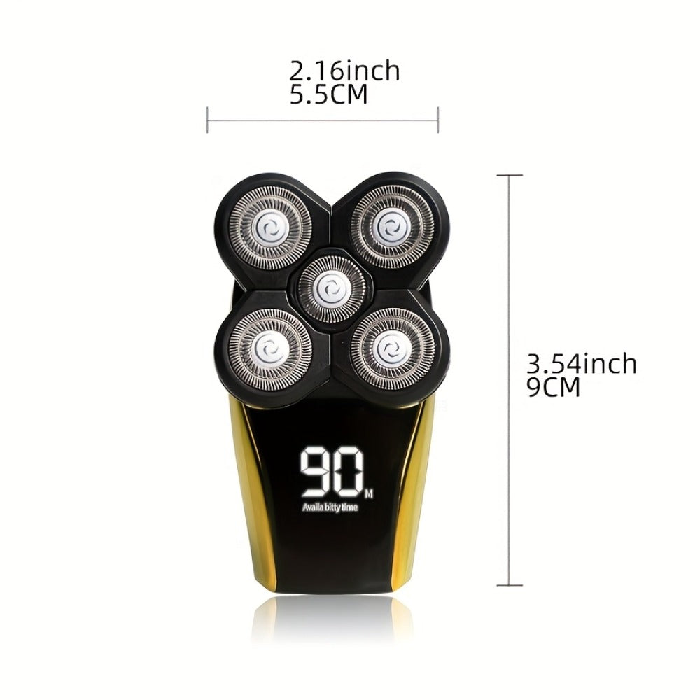 5-in-1 Electric Shaver Kit for Men Wet Dry Rotary Shaver — Bald Head Beard Nose Ear Trimmer with Digital Display, Cordless Rechargeable with Travel Bag & Cleaning Brush