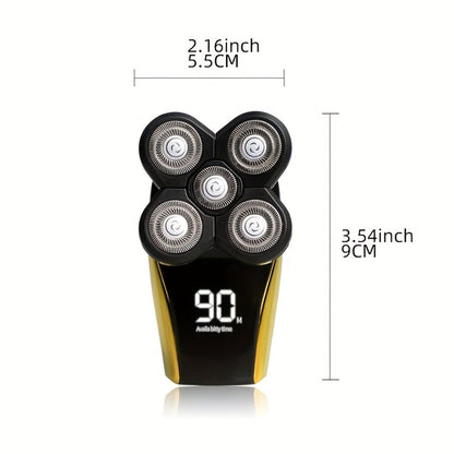 5-in-1 Electric Shaver Kit for Men Wet Dry Rotary Shaver — Bald Head Beard Nose Ear Trimmer with Digital Display, Cordless Rechargeable with Travel Bag & Cleaning Brush
