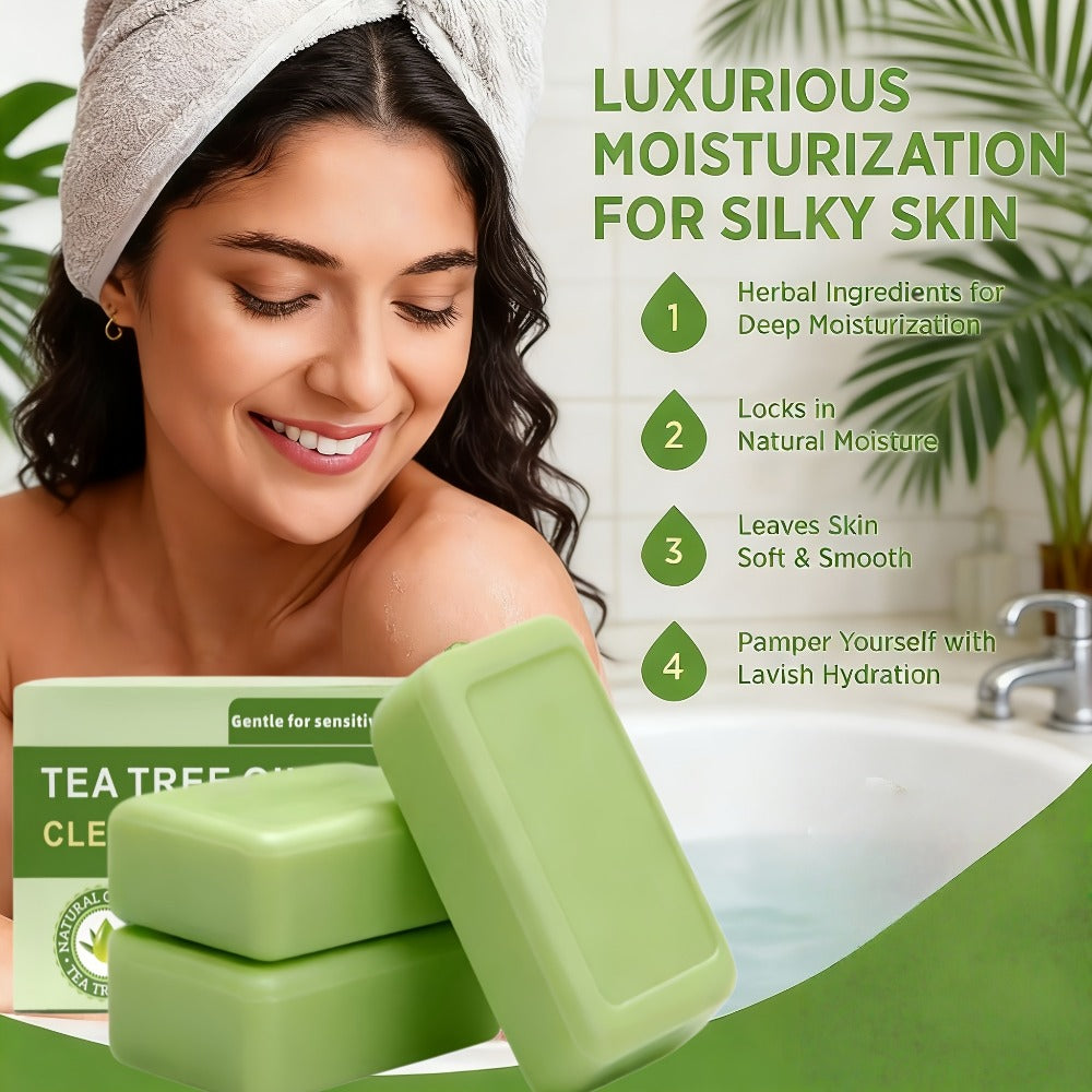 Tea Tree Bar Soap 3 Pack Handmade Plant Essence Deep Cleansing Antibacterial - Pore Purifying Natural Fragrance Face Body Wash for Acne Oily Skin All Skin Types