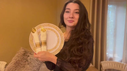 Gold Disposable Dinnerware Set for 50 Guests 350pcs – Includes Dinner Plates, Dessert Plates, 9oz Cups with Gold Rim, Pre-Rolled Napkins & Gold Cutlery | Perfect for Wedding, Party & Holiday Celebration