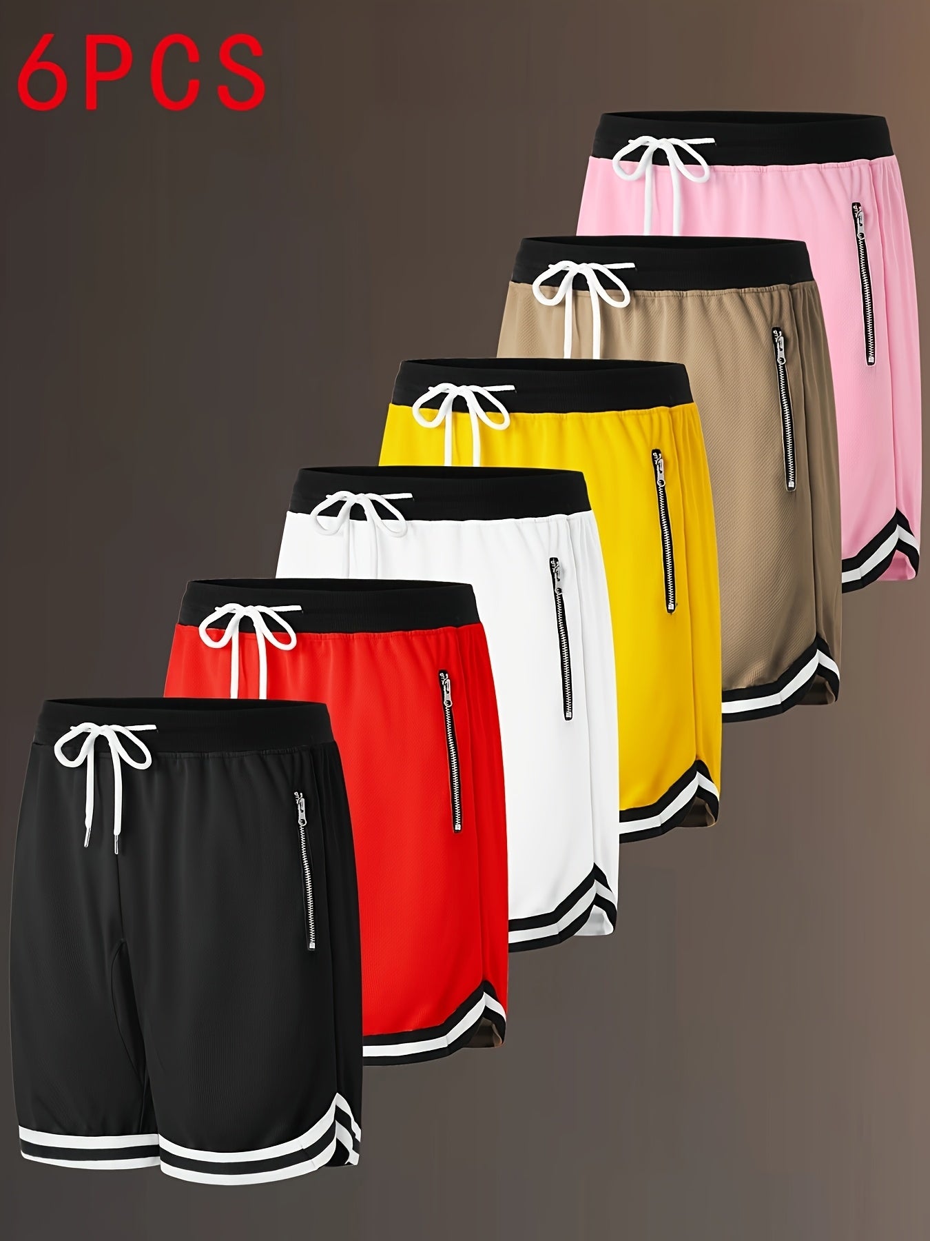 Men's Black + Red + White + Yellow + Green + Khaki Polyester Shorts - product view 17