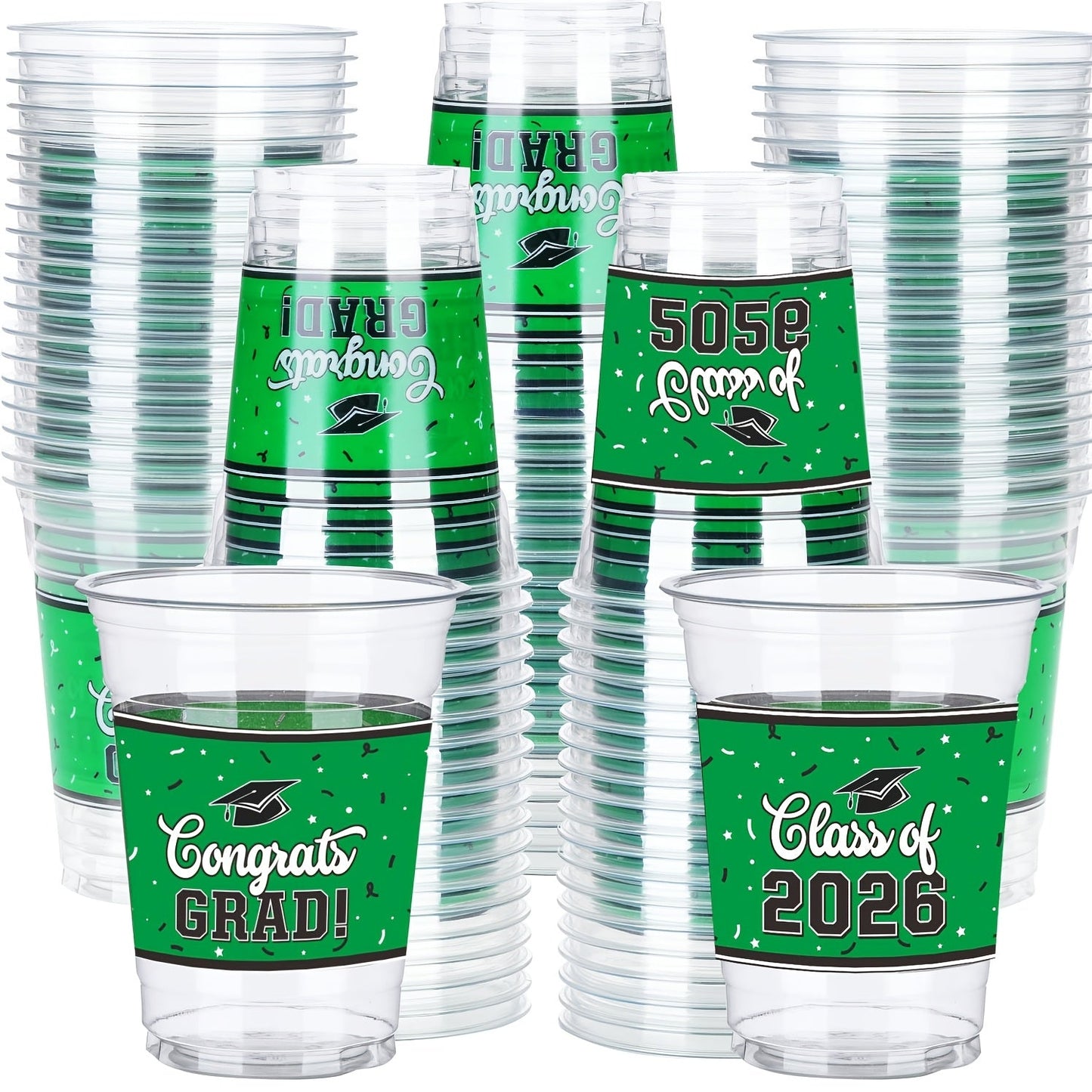 Graduation Plastic Mugs 100 Pack 14oz – 2026 Graduation Party Cups in Black Red Blue Green Purple Maroon for Graduation Ceremony, Reception, Celebration & School Color Party Drinkware Bulk