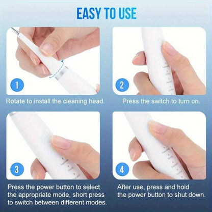 Electric Teeth Cleaner Kit USB Rechargeable – 5 Cleaning Modes Dental Scaler Plaque Tartar Remover Gum Health Tool for Adults Family Holiday Gift Set Black White Green