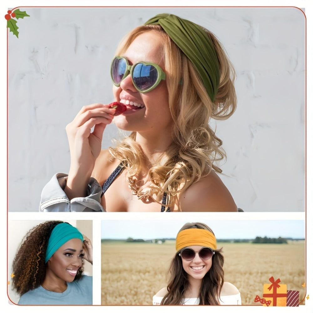 Stretchy Headbands 20 Pack for Women & Men – Soft Sweat-Wicking Non-Slip Elastic Turban Knot Hair Wraps Breathable Solid Colors for Yoga Running Gym Workout Daily Fashion Bulk Set