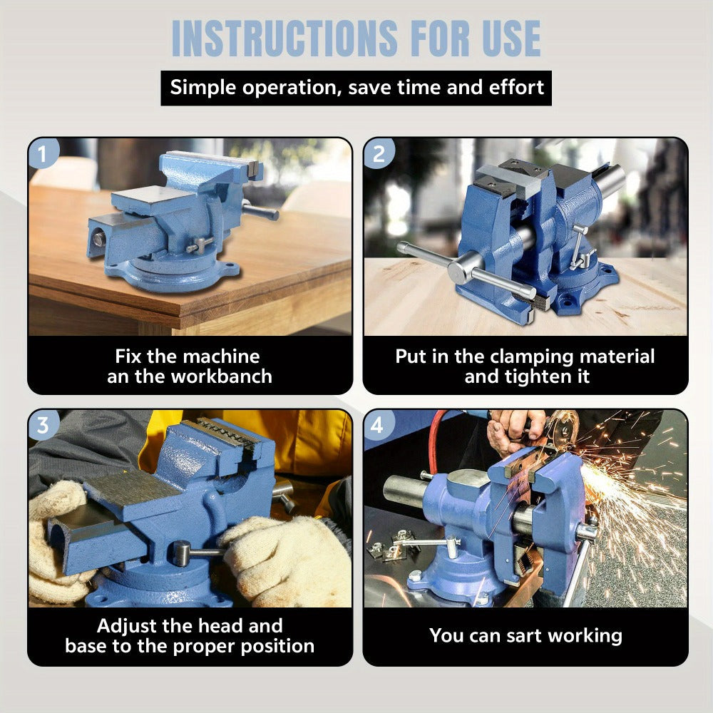 Bench Vise 5-Inch 360-Degree Swivel Base – Heavy-Duty Cast Iron Tabletop Vise with Pipe Jaws & Anvil, Locking Mechanics Clamp for Woodworking, Metalworking, Soldering & DIY