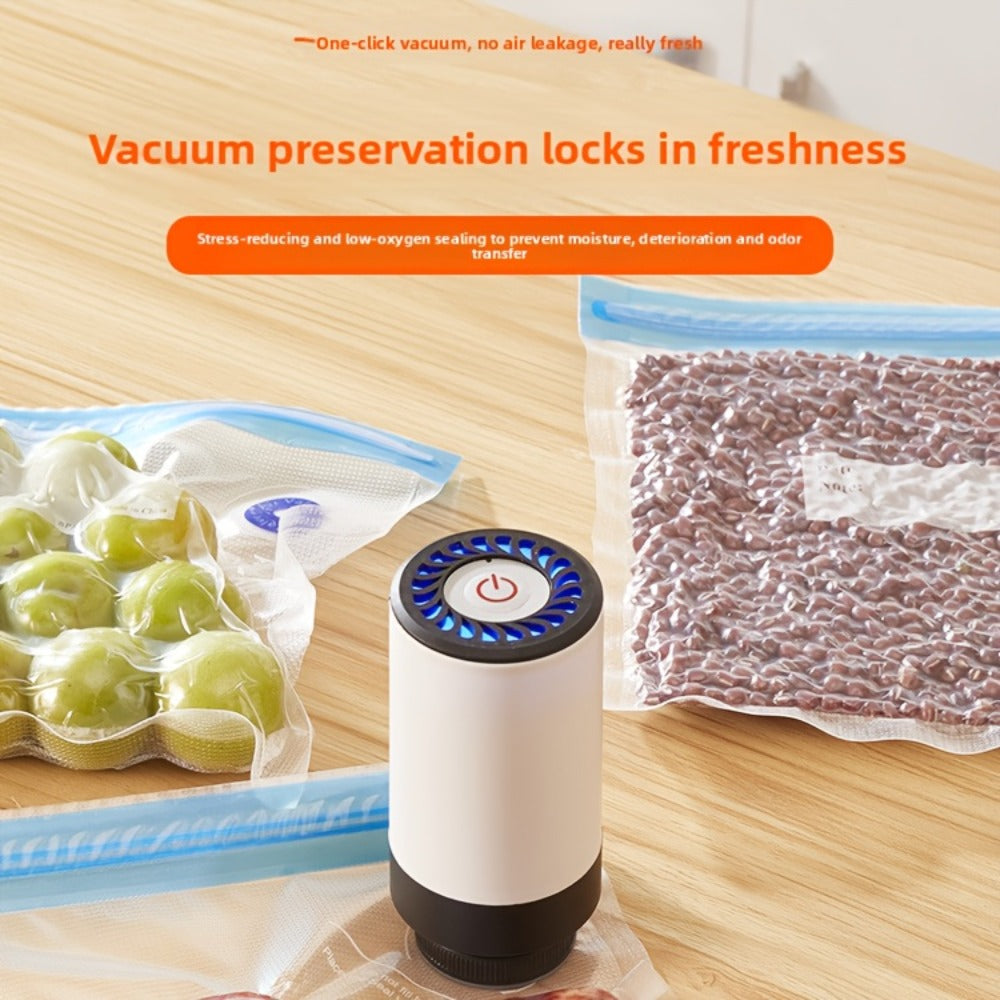 Cordless Vacuum Pump with Multiple Accessories – Portable Food Vacuum Sealer & Dehumidifier for Food Preservation, Crisper Containers, Travel Space Saving & Outdoor Storage