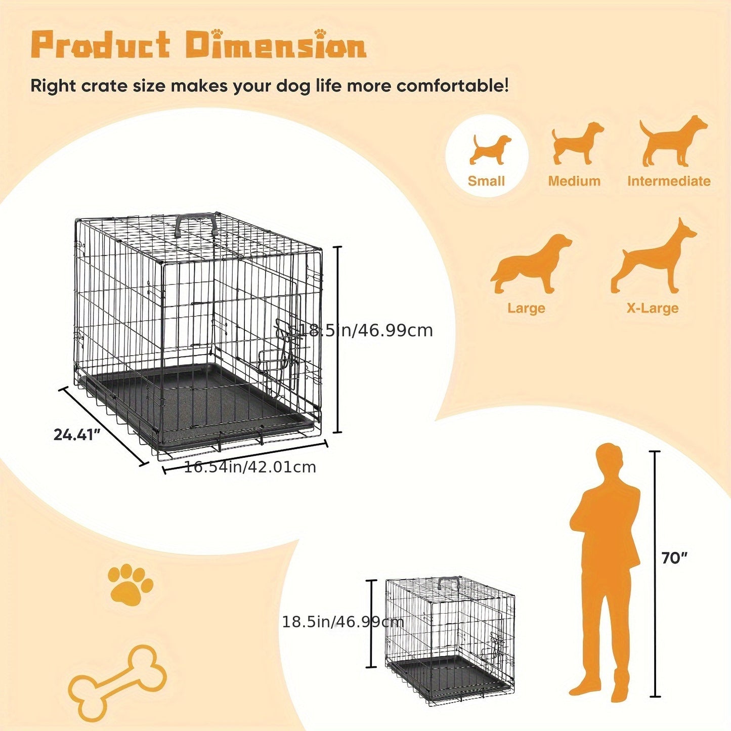 Dog Crate with Divider Panel & Double Door - Folding Metal Wire Dog Cage with Leak-Proof Tray, Indoor Outdoor Travel Pet Kennel for Small Medium Large Dogs, 5 Sizes