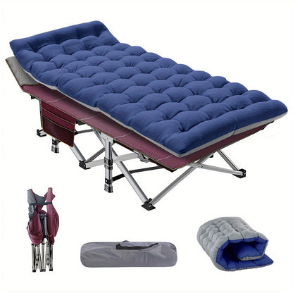 Heavy Duty Folding Camping Cot 75 Inch Portable Sleeping Bed with Carry Bag Guest Bed for Adults Outdoor Camping Hiking Home Use Gray Wine Red with Blue Mattress or Two Side Mattress