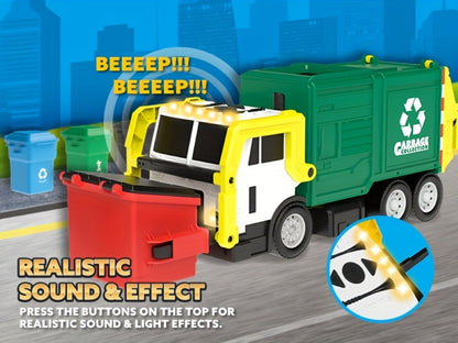 Garbage Truck Toy Set 16-Inch Large Friction-Powered with Lights & Sounds, Color-Coded Trash Bins, Garbage Sorting Learning Cards – Educational Gift for Boys & Girls Ages 3+