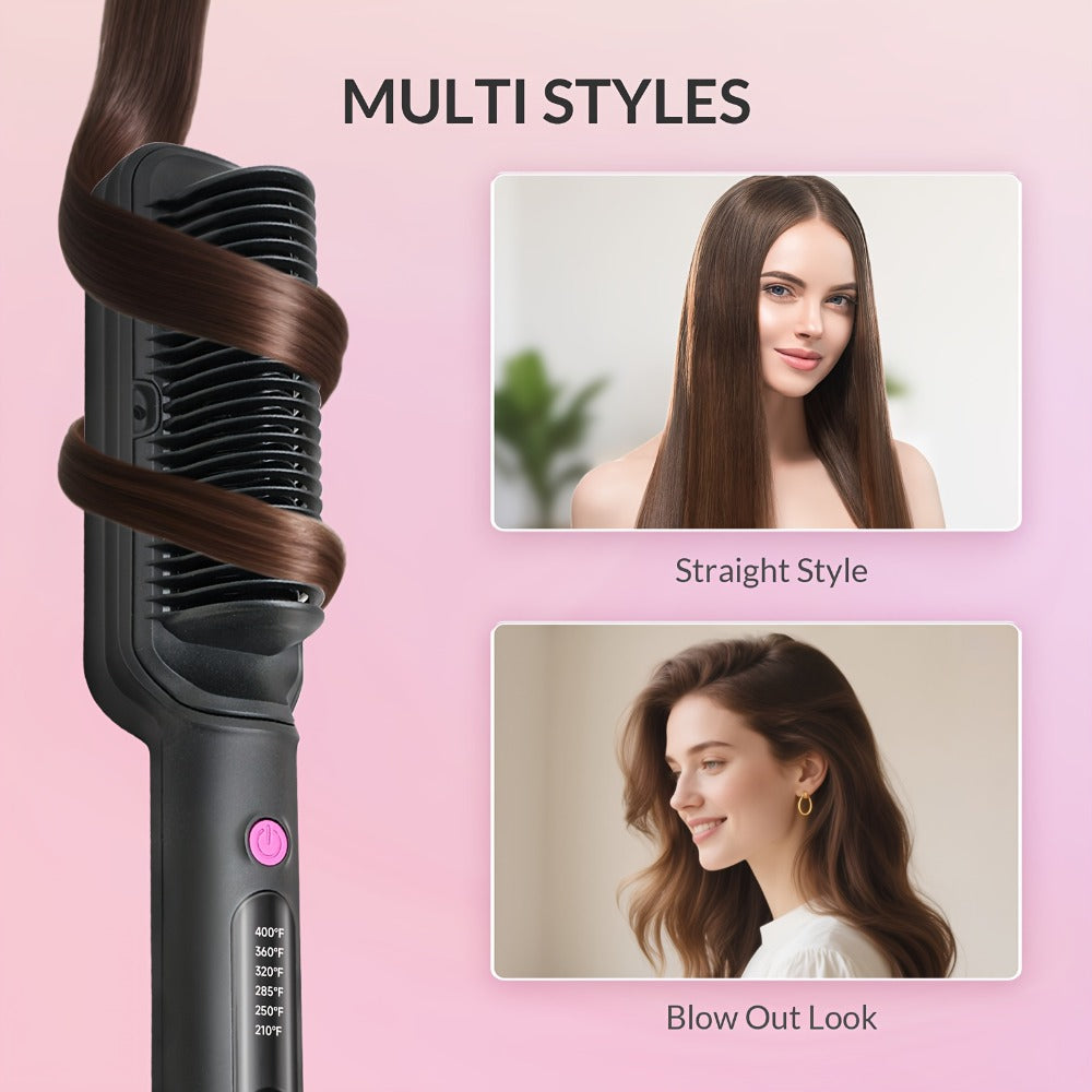 6-Setting Ionic Hair Straightener Brush with Fast Heat-Up & Anti-Scald Protection – Precise Temperature Control Flat Iron Straightening Comb for Women, All Hair Types, Home & Salon Use