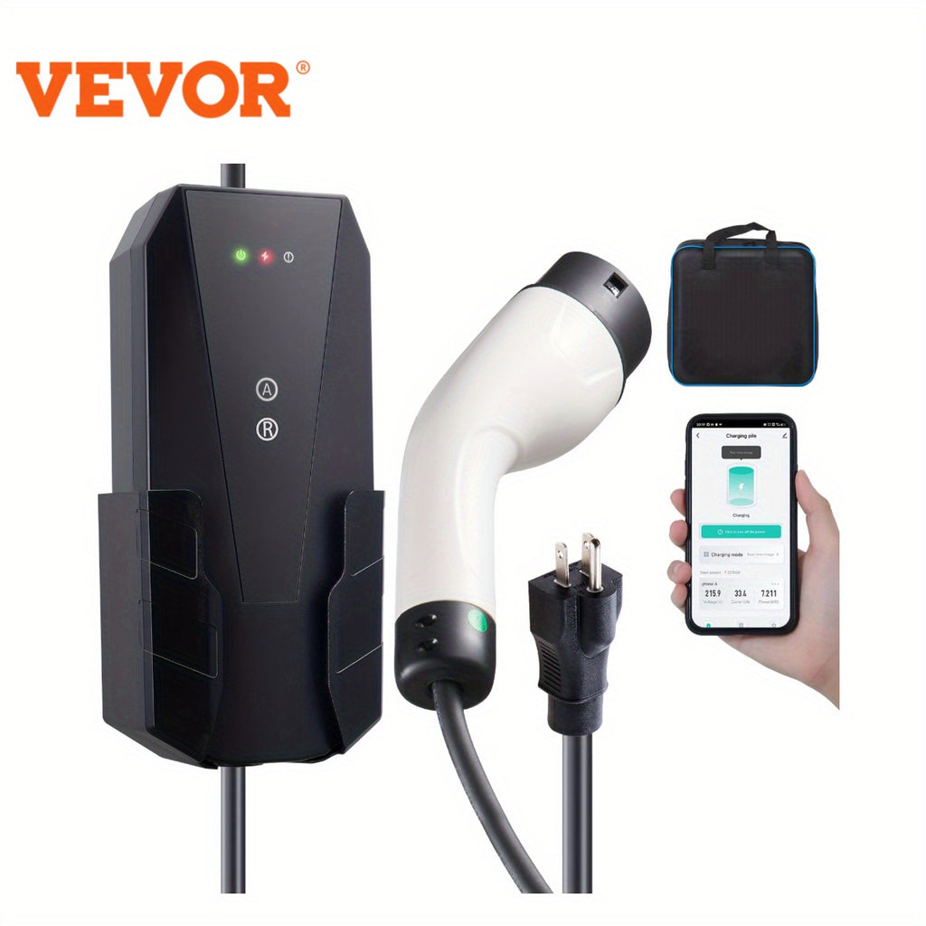 VEVOR Level 1+2 Portable EV Charger, 16 Amp 120V or 240V, Electric Vehicle Charger with 28-Foot Charging Cable NEMA 6-20P Plug NEMA 5-15 Adapter, Plug-in Home EV Charging Station for SAE J1772 EVs