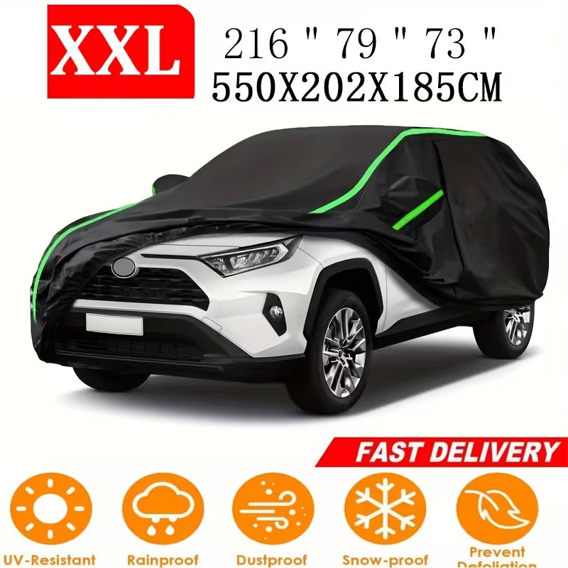 210T High-quality, Durable, Scratch-resistant 6-layer Full Car Cover, Suitable for SUVs And Sedans, All-season Car Cover Waterproof, Indoor And Outdoor, Snow-proof, Dust-proof, UV-proof, All-weather Protection with Reflective Strips, XL XXL Black