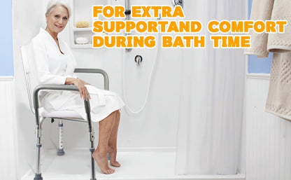 Shower Chair with Armrests & Backrest – Height Adjustable Aluminum Bath Seat, 350 LBS Capacity, Non-Slip Rubber Feet, Cushioned Support for Elderly, Disabled & Post-Surgery, Fits Most Showers & Tubs