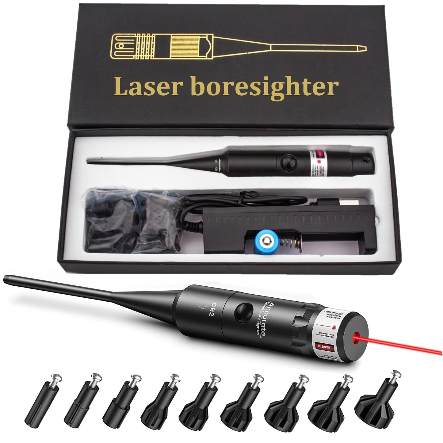 Universal Laser Bore Sighter Kit with 32 Adapters | Red & Green Bore Sight for Rifles, Pistols & Shotguns – Tactical Caliber Boresighter Accommodating Firearms from .17 to 12GA for Fast Zero-In