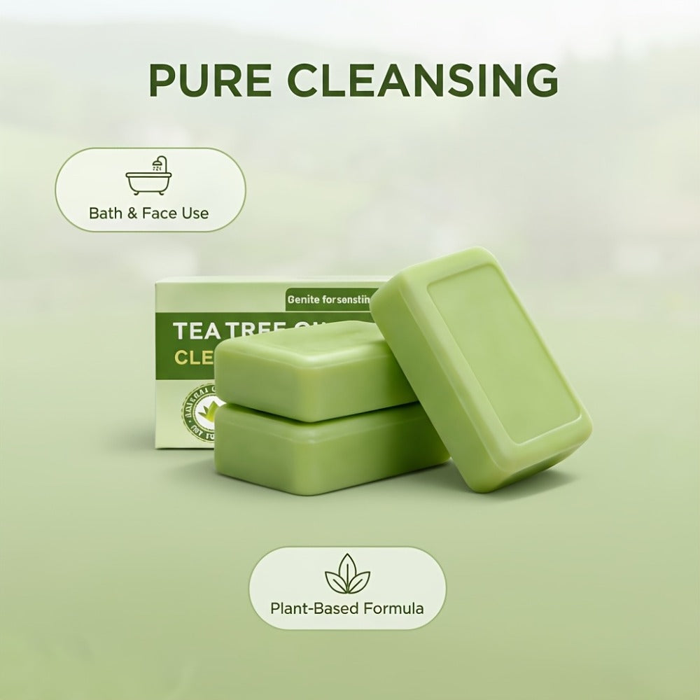 Tea Tree Bar Soap 3 Pack Handmade Plant Essence Deep Cleansing Antibacterial - Pore Purifying Natural Fragrance Face Body Wash for Acne Oily Skin All Skin Types