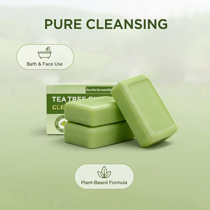 Tea Tree Bar Soap 3 Pack Handmade Plant Essence Deep Cleansing Antibacterial - Pore Purifying Natural Fragrance Face Body Wash for Acne Oily Skin All Skin Types
