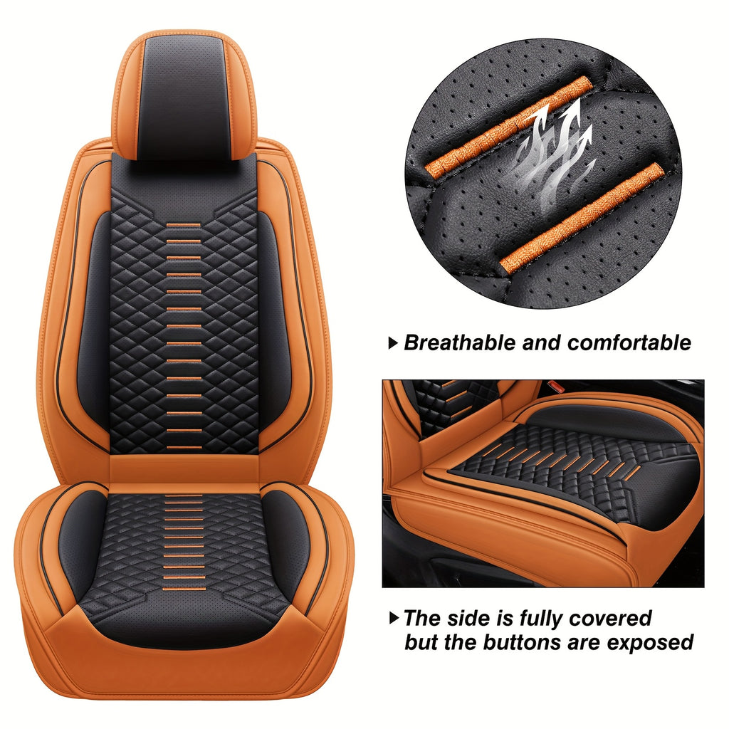 5-Seat Nappa Leather Breathable Perforated Air Hole Universal Car Seat Covers Full Set Full Surrounding Front Back Side Cushion Protector Fit for Most Cars SUV Truck Sedan