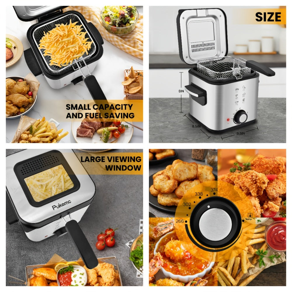 Deep Fryer with Basket 1500W | Adjustable Temperature, Removable Lid & Non-Stick Interior Pot, Viewing Window, Dishwasher-Safe Basket for Home Electric Frying – 1.5L & 2.5L Options, Black