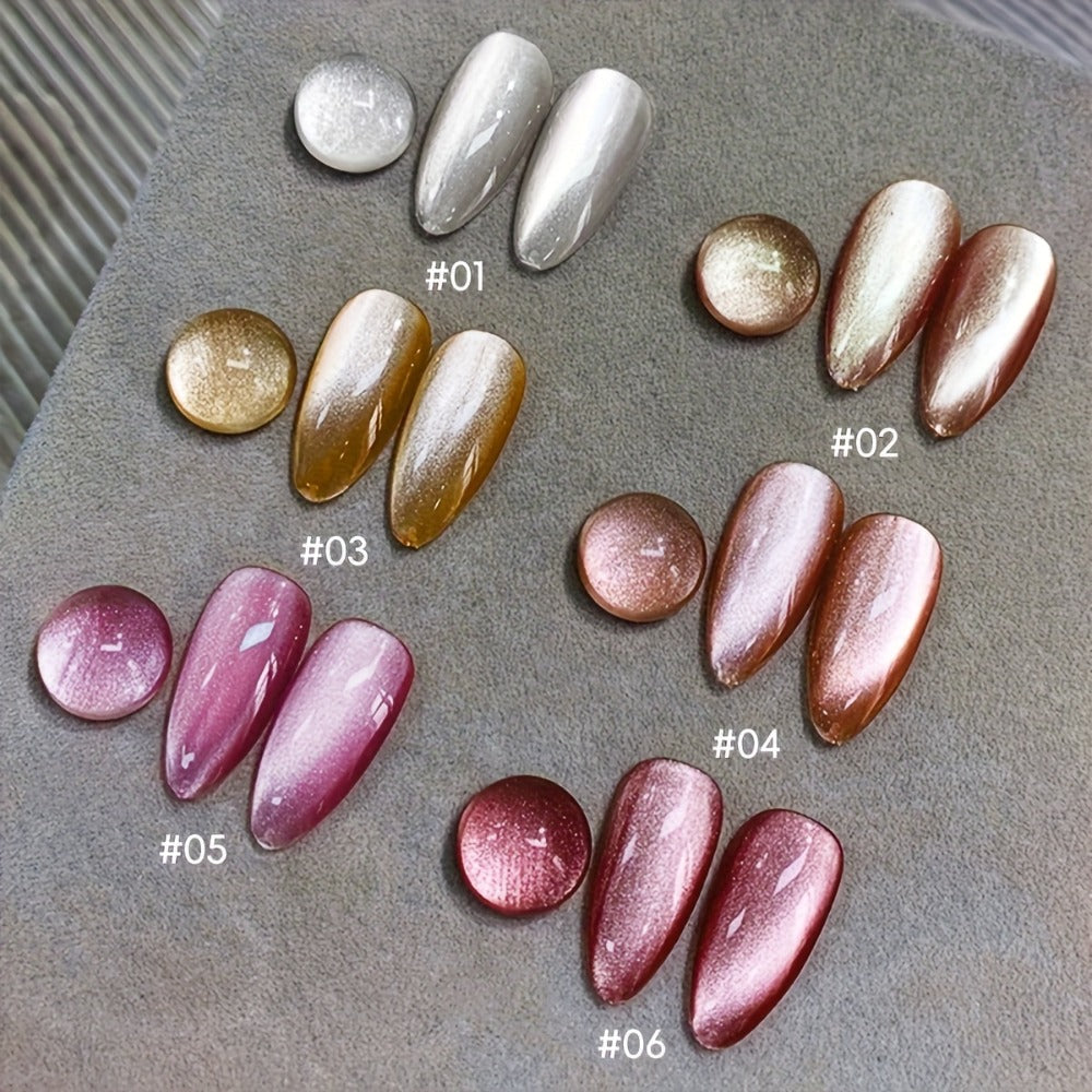 Magnetic Cat Eye Gel Polish Set 6 Colors Holographic Reflective Rock Candy Soak Off LED UV – Multidimensional Shimmer Nail Art Gel for Salon & DIY Manicure, Nail Art Gift for Women