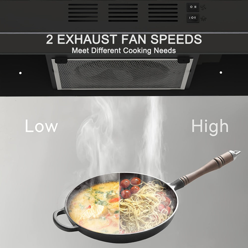 Range Hood 30 Inch Under Cabinet | Ducted & Ductless Convertible Kitchen Vent Hood with LED Light & 2-Speed Exhaust Fan, Stainless Steel – Black, White & Silver, Easy Install