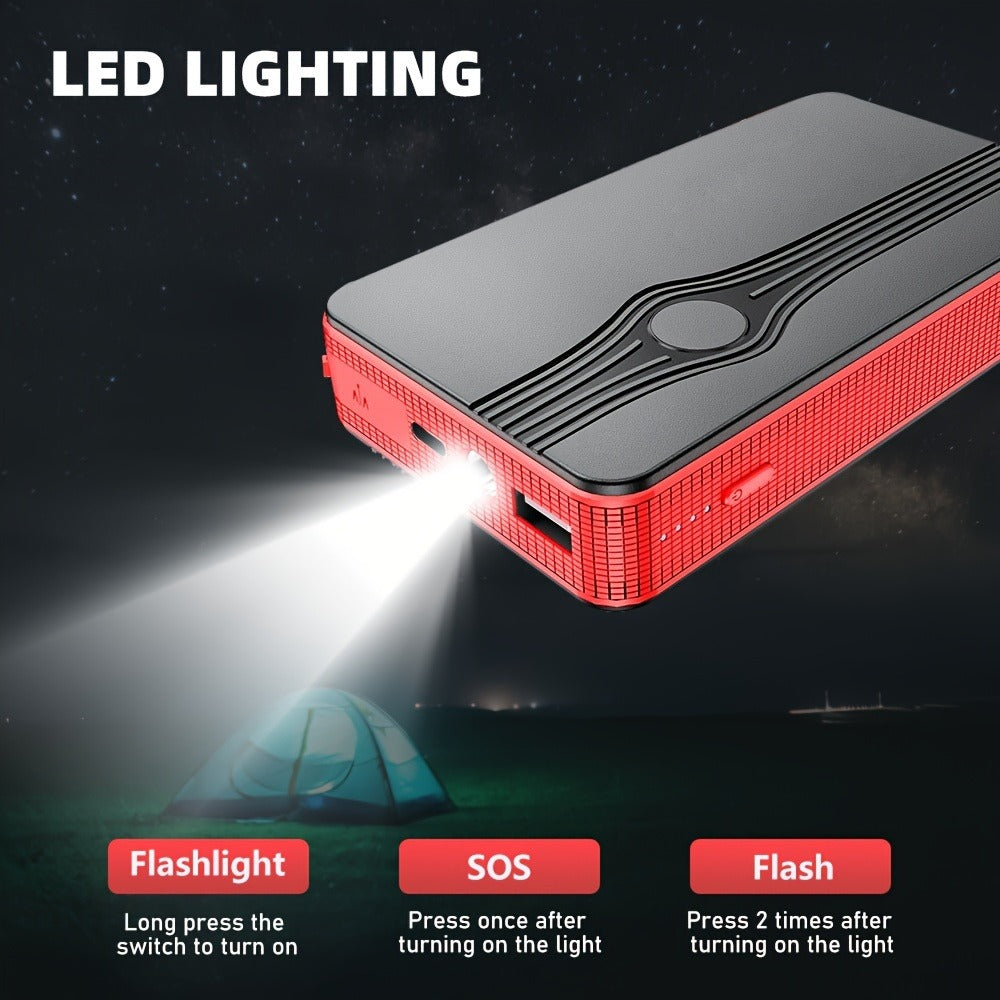 Portable Car Jump Starter Power Bank 200A Peak – 12V Emergency Battery Booster for Gas Engines Under 2.0L, USB & Type-C Charging, LED Light, Lithium Battery, Compact 460g Design