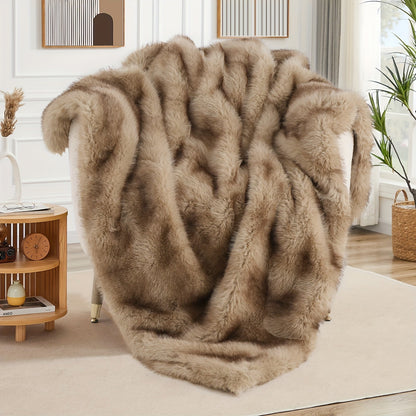 Faux Fur Throw Blanket 1060GSM Luxury - Super Soft Reversible Plush Mink Blanket for Bed Couch Sofa, Oversized Heavy Weight Cozy Blanket, Leopard Animal Print & Solid Colors, Throw & Twin Size