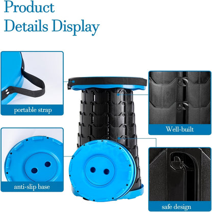 Portable Folding Cylinder Stool – Lightweight Plastic, Waterproof & Durable, Easy to Carry & Store – Outdoor Camping, Fishing & Travel Stool, Iridescent or Blue
