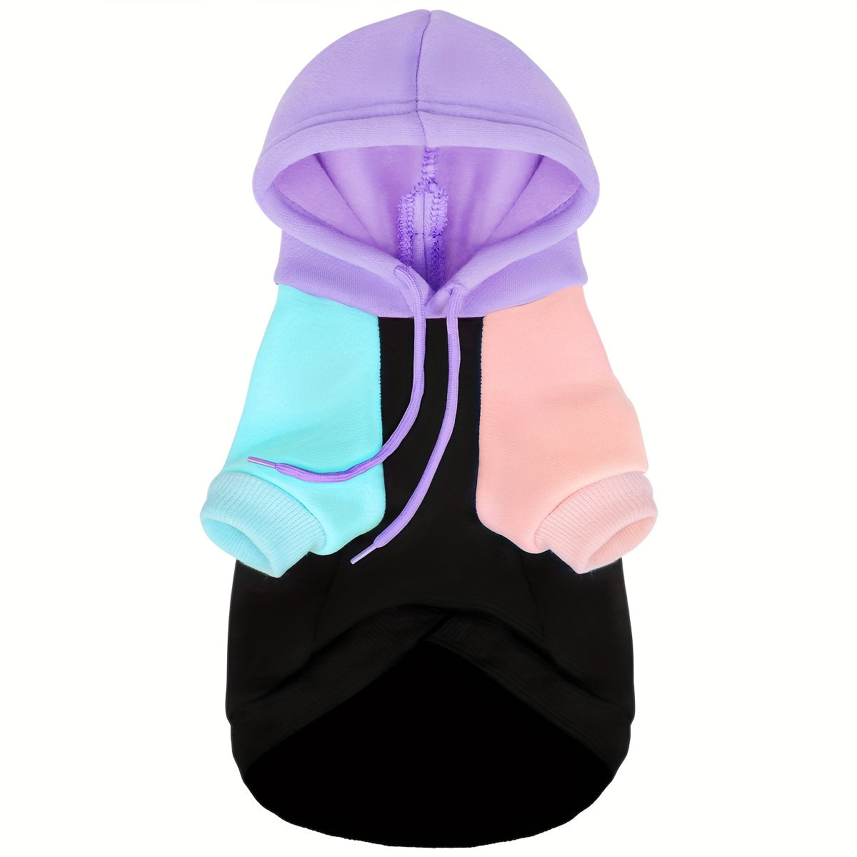 Dog Hoodie Cyber Punk Style - PAIAITE Soft Knitted Color-Block Sweatshirt for Dogs, Adjustable Drawstring Hood & Ribbed Cuffs, Black Purple Peach Pet Hoodie for All Breeds XS to 4XL