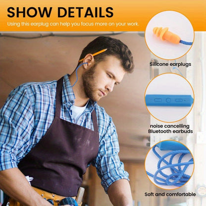 Noise Cancelling Bluetooth Earbuds Hearing Protection for Work – Wireless In-Ear Headset for Construction Site, Production Line and Noisy Environments, Chemical Fiber Silicone Comfortable Fit