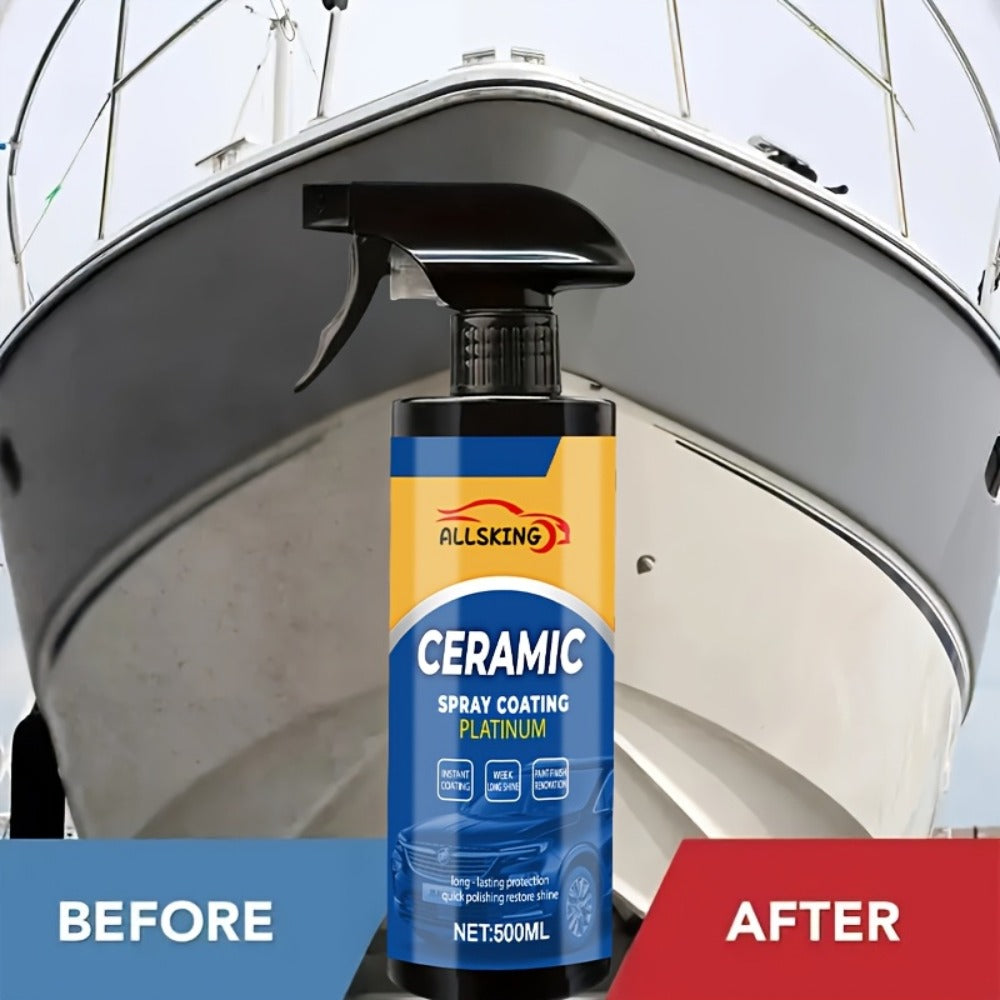 Ceramic Coating Spray for Cars - 3-in-1 Nano Polish, Scratch-Resistant Glossy Protective Layer, Compatible with All Paint Types, Includes Sponge & Towel (16.91oz)