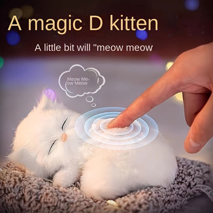 Stuffed Cat Plush Toy Realistic Sleeping Kitten with Meow Sound Soft Faux Fur Simulation Cat Doll Desk Decor Birthday Christmas Gift for Kids Cat Lovers