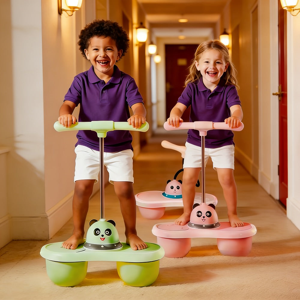 Kids Cartoon Panda Jumping Ball with Handle – Double Bouncy Ball Balance Training Toy, 24.6" Size, Durable TPR+PP, Includes Gas Cylinder & Needle | Pink & Green | Outdoor Fun Gift