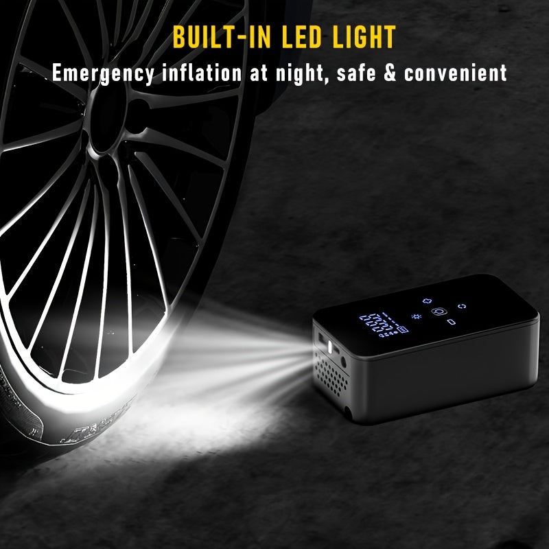 Portable Tire Inflator with Digital Pressure Gauge And LED Light Suitable for Family Travel And Sports Compatible with USB-C Equipment Portable Tire Inflator Fashionable Design DUrable Structure Lightweight Design Of Garage Tools Rechargeable Battery