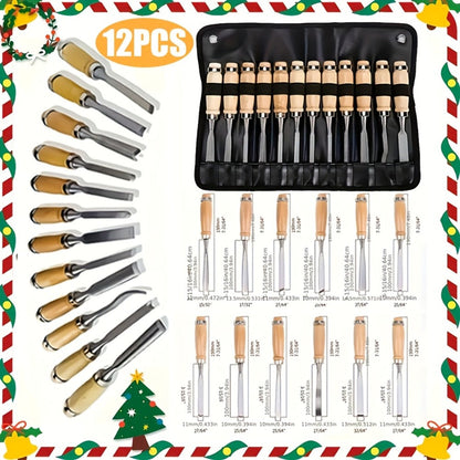 Wood Carving Chisel Set 12 & 24-Piece – Professional Beech Wood Handle Woodworking Chisels, Detail Carving Hand Tools for Beginners & Experts, Ideal Woodworker Gift
