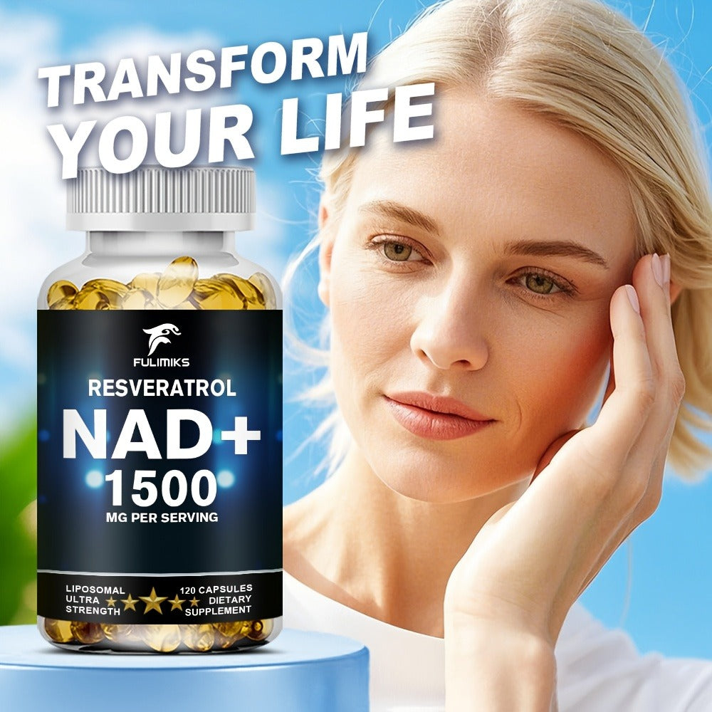 NAD+ Supplement Capsules with Resveratrol – Cellular Energy, Anti-Aging & Daily Vitality Support for Women & Men, 120 Capsules 60-Day Supply by FULIMIKS