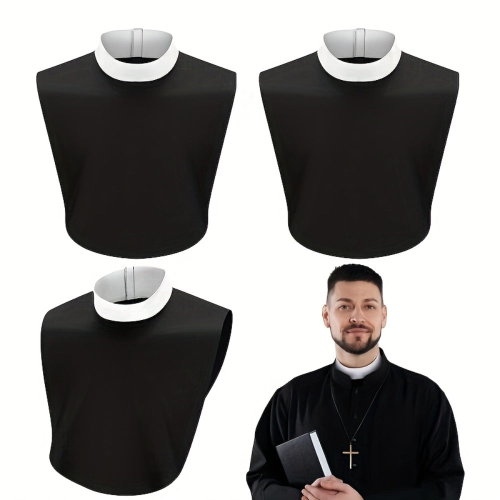 Priest Collar Costume 3 Piece Set – Unisex Clergy Tab Collar Black Dickey Neck Band for Men Women Pastor Halloween Costume Accessory Clerical Vestment Theater Prop