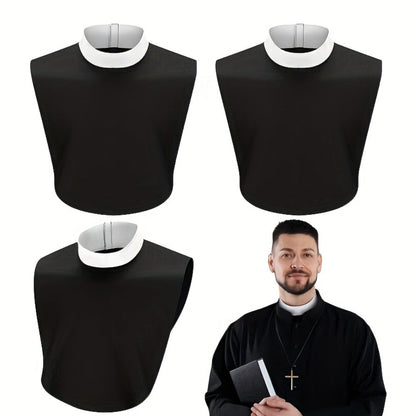 Priest Collar Costume 3 Piece Set – Unisex Clergy Tab Collar Black Dickey Neck Band for Men Women Pastor Halloween Costume Accessory Clerical Vestment Theater Prop