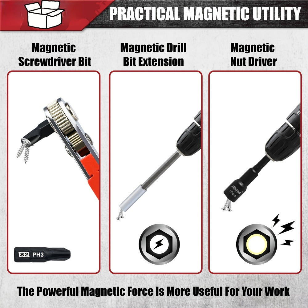 Magnetic Nut Driver Set 47pcs - Magnetic Screwdriver Bits & Socket Set, SAE 1/4"-9/16" & Metric 6-14mm, 1/4" Hex Shank, Strong Magnetism, for Drill & Impact Driver, Home & Professional Use