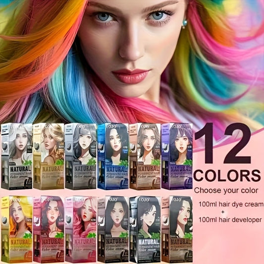 Permanent Hair Dye Kit 12 Vibrant Colors with Developer & Applicator Tools Bleach Blonde Ash Grey Ocean Blue Brown Purple Pink Red Golden Black Long-Lasting DIY At-Home Hair Color Cream Set Women