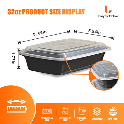 Meal Prep Containers with Lids 50 Pack BPA Free – 32oz & 38oz Stackable Disposable Plastic Food Storage Containers, Microwave Dishwasher Freezer Safe | Restaurant, Catering, Home Kitchen & Lunch Boxes