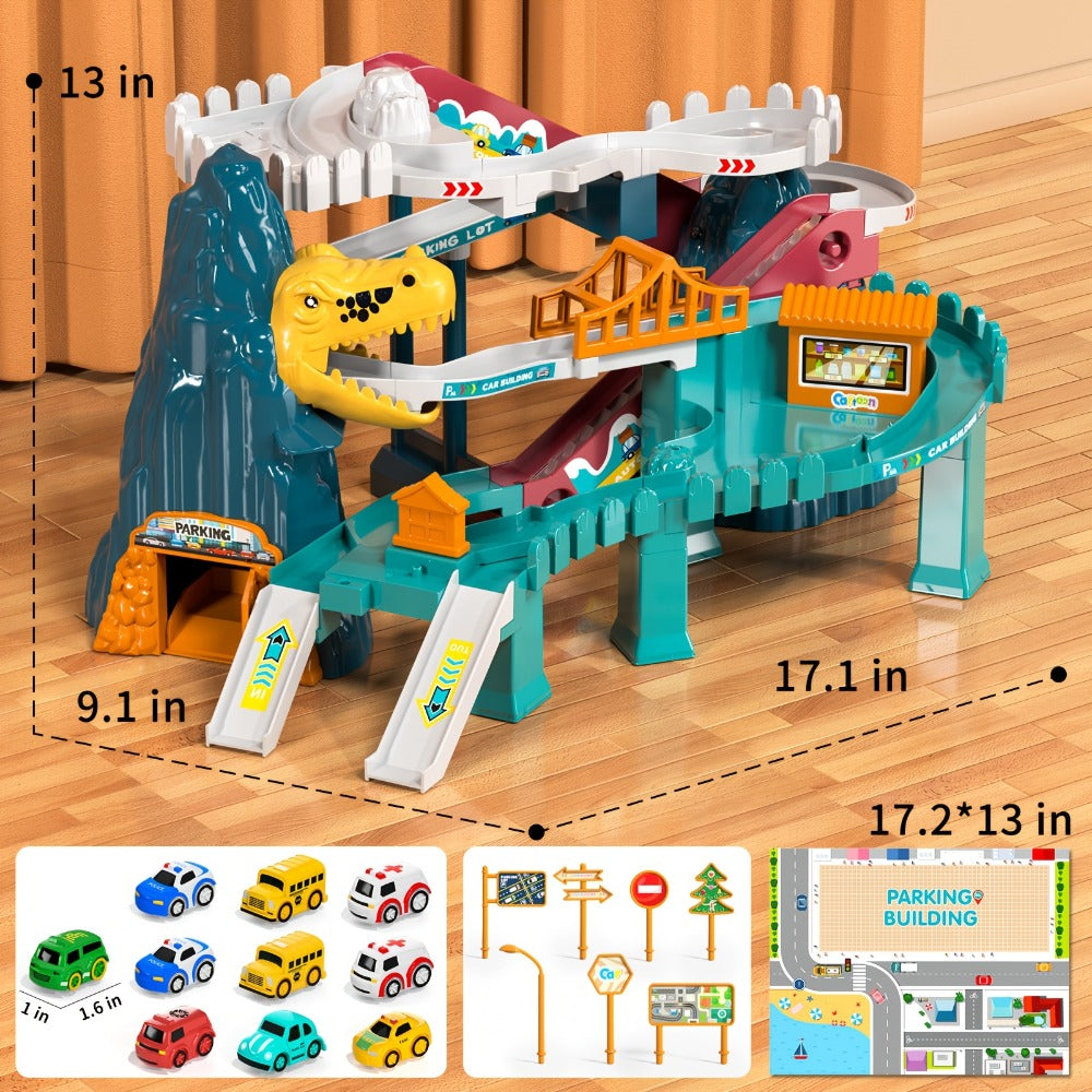 Dinosaur Race Track Toy Set for Kids with 10 Mini Cars & Ramp Launcher – Multi-Level Dino Car Racing Playset for Boys Girls Toddlers Ages 3-8 Birthday Christmas Gift