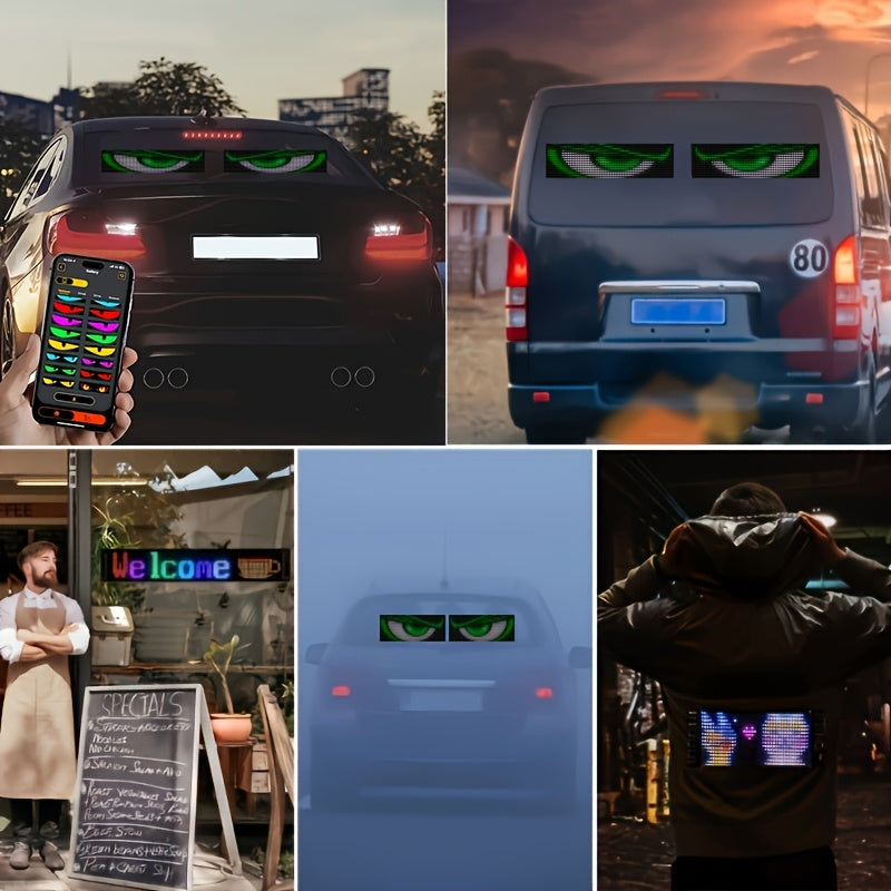 2pcs Flexible Eye Shape LED Sign, APP & Remote Control Programmable, 5V USB DIY Light for Car Party Holiday Gift