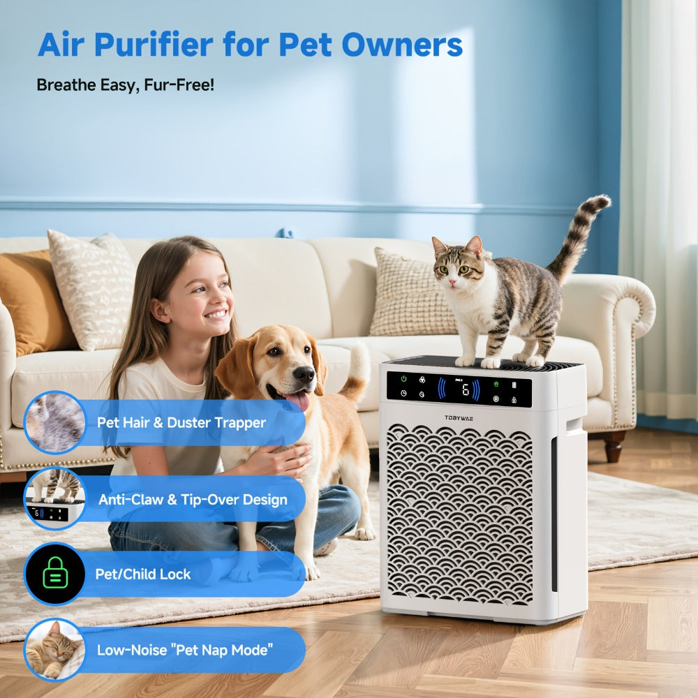 HEPA Air Purifier for Large Rooms Up to 3000 Sq Ft – True HEPA Filter, Activated Carbon, Double-Sided Intake, Removes Dust, Pet Dander, Smoke & Odors, Sleep Mode 22dB, Aromatherapy, 19Hr Timer