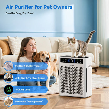 HEPA Air Purifier for Large Rooms Up to 3000 Sq Ft – True HEPA Filter, Activated Carbon, Double-Sided Intake, Removes Dust, Pet Dander, Smoke & Odors, Sleep Mode 22dB, Aromatherapy, 19Hr Timer
