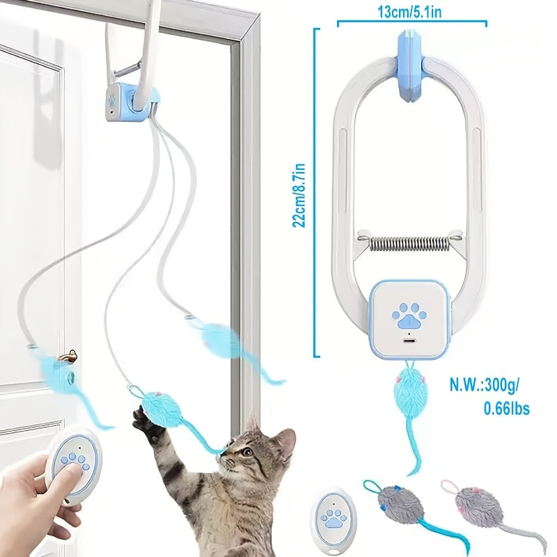 Remote Control Flying Bird Cat Toy Electric Automatic Drone with Hanging Motion Indoor Cat Enrichment Toy for Kittens Adult Cats Boredom Buster Blue 1-Pack 2-Pack