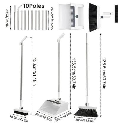Broom and Dustpan Set with Long Handle - 2-in-1 3-in-1 4-in-1 Foldable Broom Dustpan Combo with Floor Brush for Home Office Dorm Room, Quick Dust Removal Household Cleaning Tool Set, White Pink Blue Orange Purple Grey