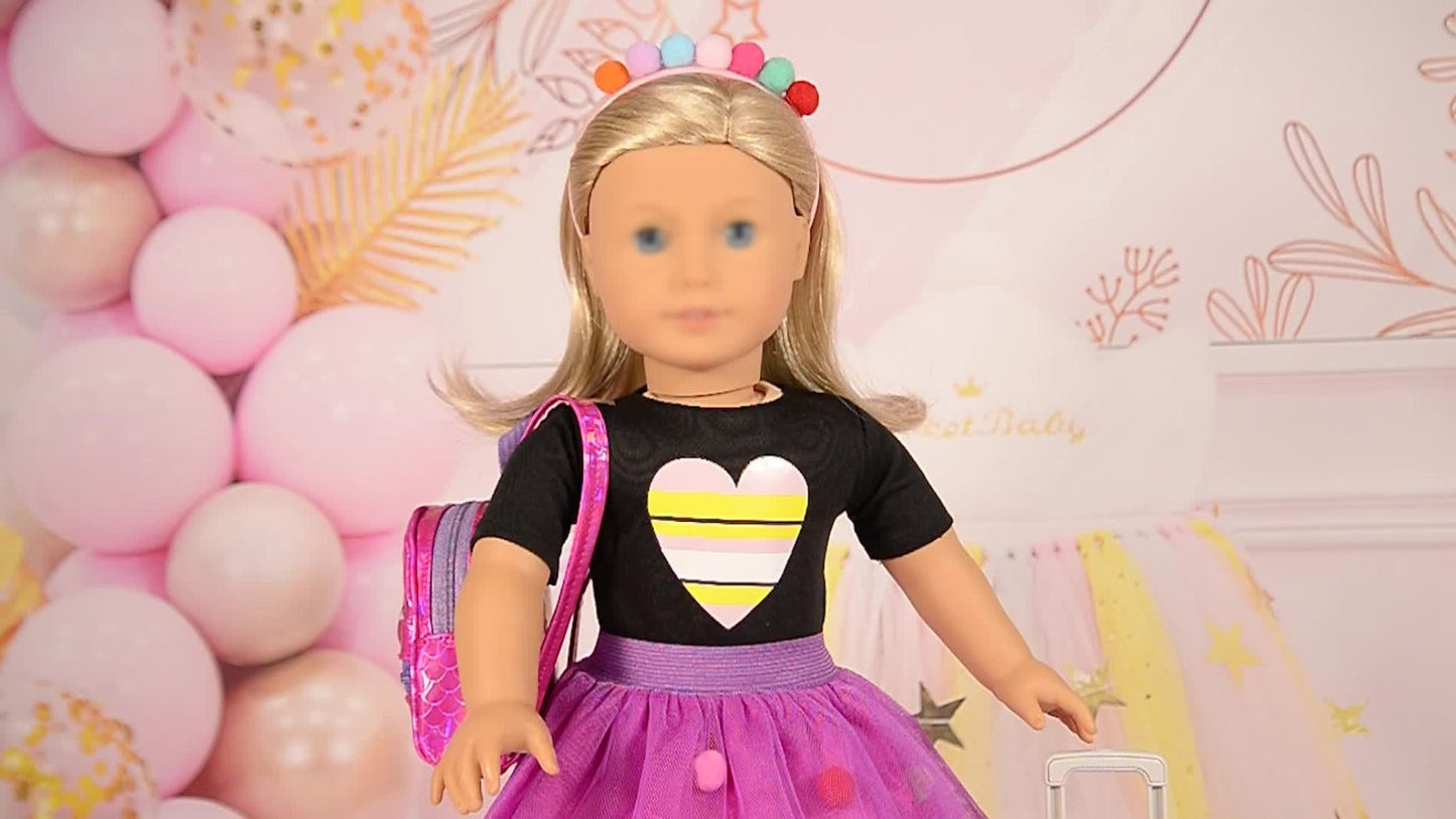 18 Inch Doll Travel Accessories Set 25 Pcs – Unicorn Suitcase Roller Skates Backpack Outfit Hairpins School Supplies, Fits American Girl & Most 18 Inch Dolls, Birthday Christmas Gift for Girls Ages 3-12 No Doll