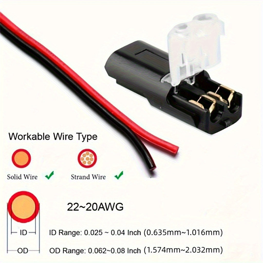 12pcs/ 60/72pcs Dual Line Plug-in Connector, 2-pin 2-port, PVC Insulation, Copper Contact Material, Quick Connect Terminal, No Charge Power Mode, with Locking Buckle, Used for Connecting LED Wires to Cars and Homes