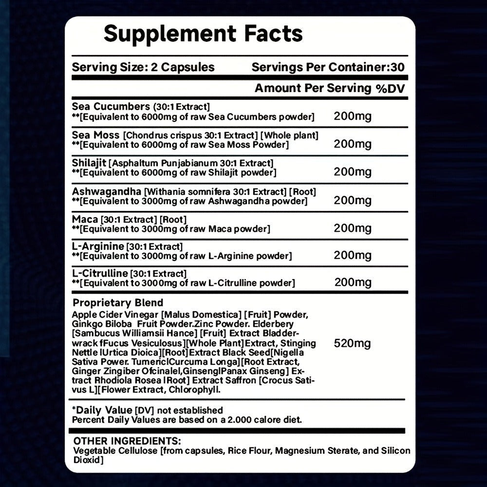 Ashwagandha & Maca Root Capsules with Sea Moss, Shilajit, L-Arginine & L-Citrulline – Stress Relief, Mood & Energy Supplement for Women and Men | Choose 60 or 120 Capsules | Daily Herbal Wellness Formula