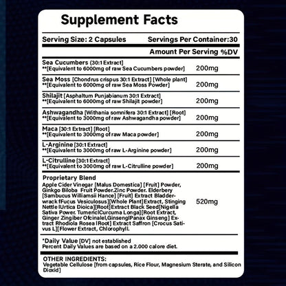 Ashwagandha & Maca Root Capsules with Sea Moss, Shilajit, L-Arginine & L-Citrulline – Stress Relief, Mood & Energy Supplement for Women and Men | Choose 60 or 120 Capsules | Daily Herbal Wellness Formula